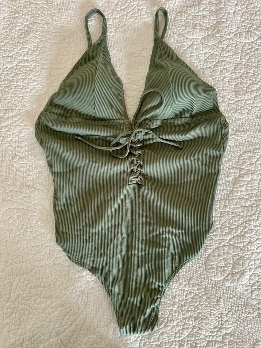Rue21 Olive Green Ribbed One-Piece Swimsuit